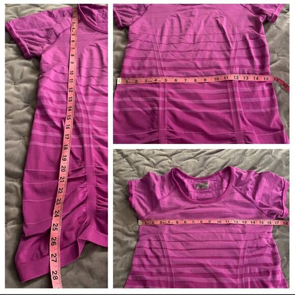 Athleta Fastest Track Ruched Stripe Tshirt Short Sleeve Pinkish Purple M - Picture 10 of 10